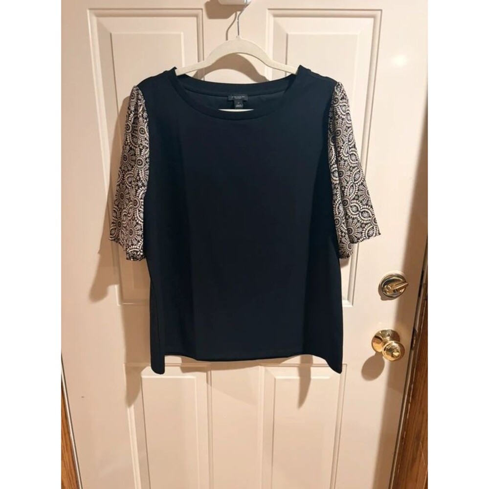 Ann Taylor Factory XL Black Top Floral Bell Sleeves